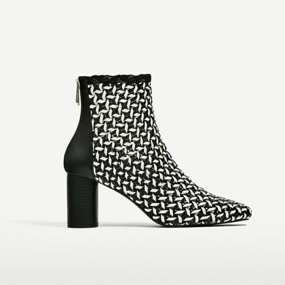 Zara Woven Black and White Booties